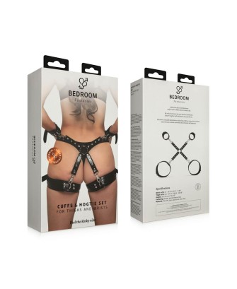 Bedroom Fantasies - Zestaw Pasów Harness i Kajdanek - Skóra PU - Czarne