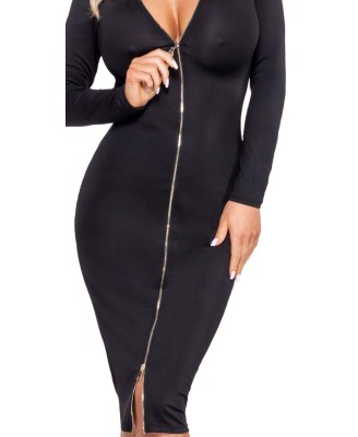 Cottelli Dress Zip - Czarna Długa Spódnica z Zamkiem - XL