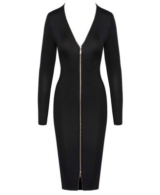Cottelli Dress Zip - Czarna Długa Spódnica z Zamkiem - XL