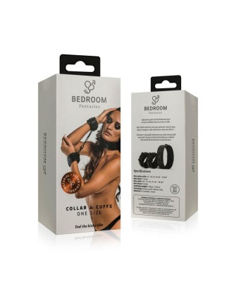 Bedroom Fantasies - Zestaw Obroża z Kajdankami - Czarna - Skóra PU