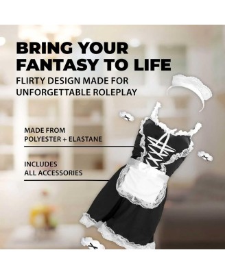 French Maid Costume - S/M - Przebranie Francuskiej Pokojówki - Czarne