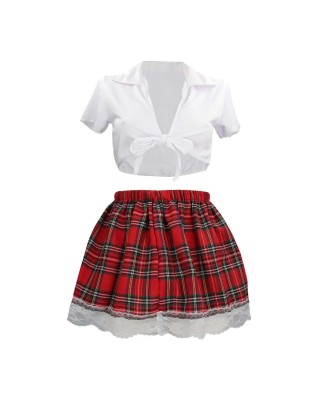 Schoolgirl Costume - S/M - Przebranie Seksownej Uczennicy - Czerwono-Białe