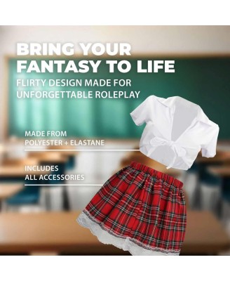Schoolgirl Costume - S/M - Przebranie Seksownej Uczennicy - Czerwono-Białe