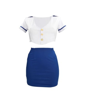 Stewardess Costume - S/M - Blue/White