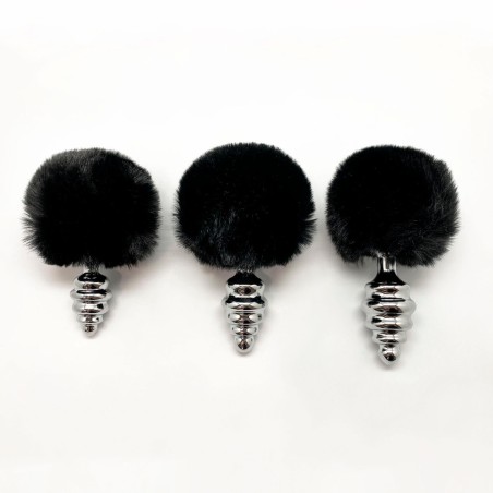 Metal Anal Fluffy Twist Plug S black