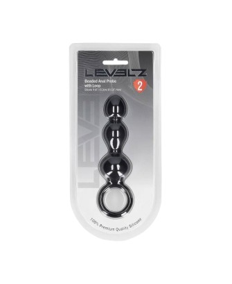 Beaded Silicone Anal Probe with Loop - Black