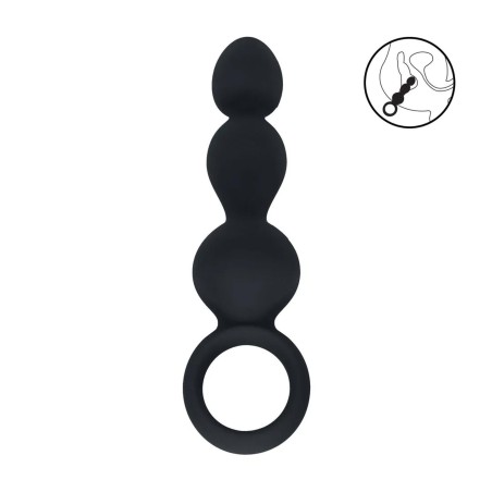 Beaded Silicone Anal Probe with Loop - Black