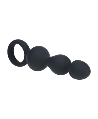 Beaded Silicone Anal Probe with Loop - Black
