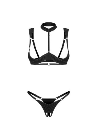 Obsessive Roccele Komplet 2-częściowy otwarty - Czarny - 2XL/3XL