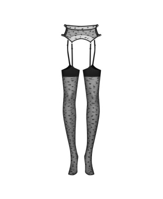Obsessive Isinne - Pończochy z Pasem do Pończoch - Czarne - S/M/L