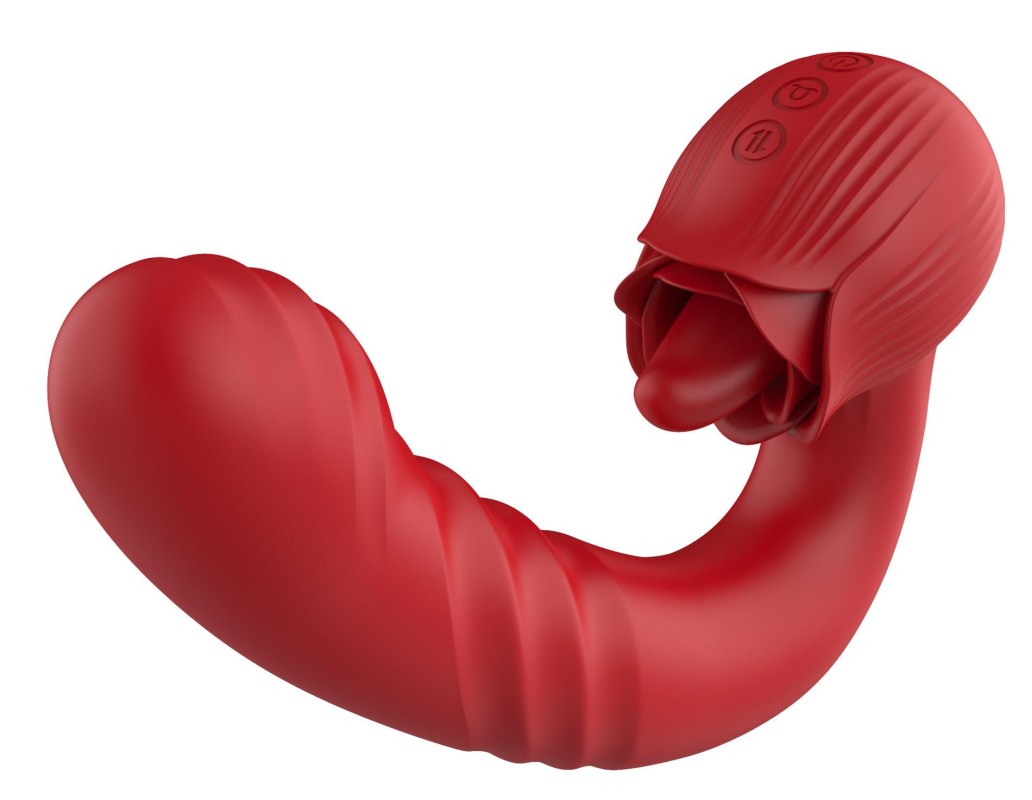 Rose Thrusting Vibrator - Wibrator do Podwójnej Stymulacji - Czerwony