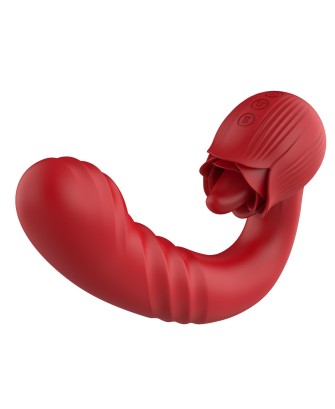 Rose Thrusting Vibrator - Wibrator do Podwójnej Stymulacji - Czerwony