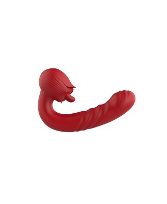 Rose Thrusting Vibrator - Wibrator do Podwójnej Stymulacji - Czerwony