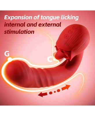 Rose Thrusting Vibrator - Wibrator do Podwójnej Stymulacji - Czerwony