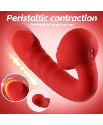 Rose Thrusting Vibrator - Wibrator do Podwójnej Stymulacji - Czerwony