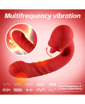 Rose Thrusting Vibrator - Wibrator do Podwójnej Stymulacji - Czerwony