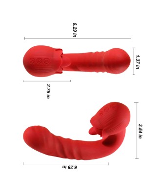 Rose Thrusting Vibrator - Wibrator do Podwójnej Stymulacji - Czerwony