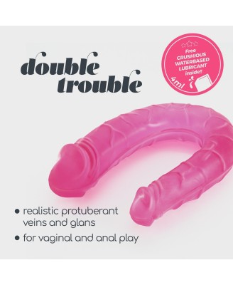 CRUSHIOUS DOUBLE TROUBLE - Silikonowe Podwójne Dildo - Różowe - 27cm