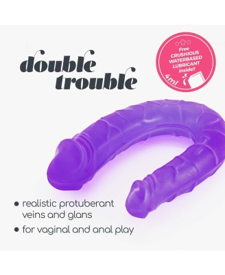 CRUSHIOUS DOUBLE TROUBLE - Silikonowe Podwójne Dildo - Fiolet - 27cm