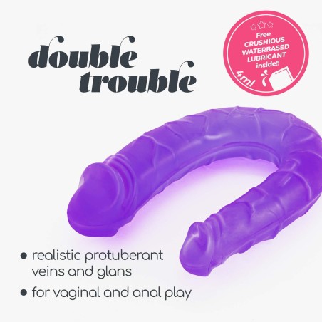 CRUSHIOUS DOUBLE TROUBLE - Silikonowe Podwójne Dildo - Fiolet - 27cm