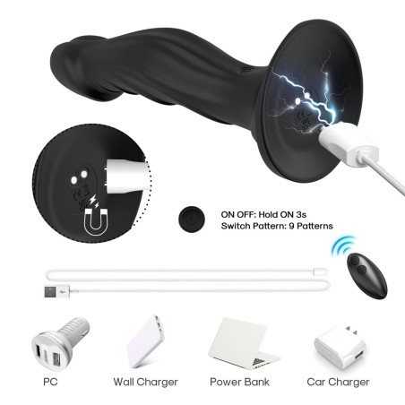 Optimus Black - Silikonowe Dildo zdalnie Sterowane - Czarne