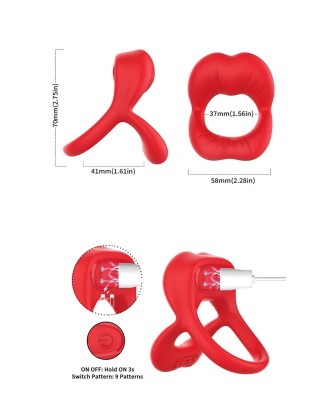Big Mouth Red - Wibrujący Pierścień Erekcyjny - Czerwony