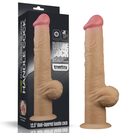 Love Toy – Dwuwarstwowy silikonowy dildo z uchwytem - 32cm