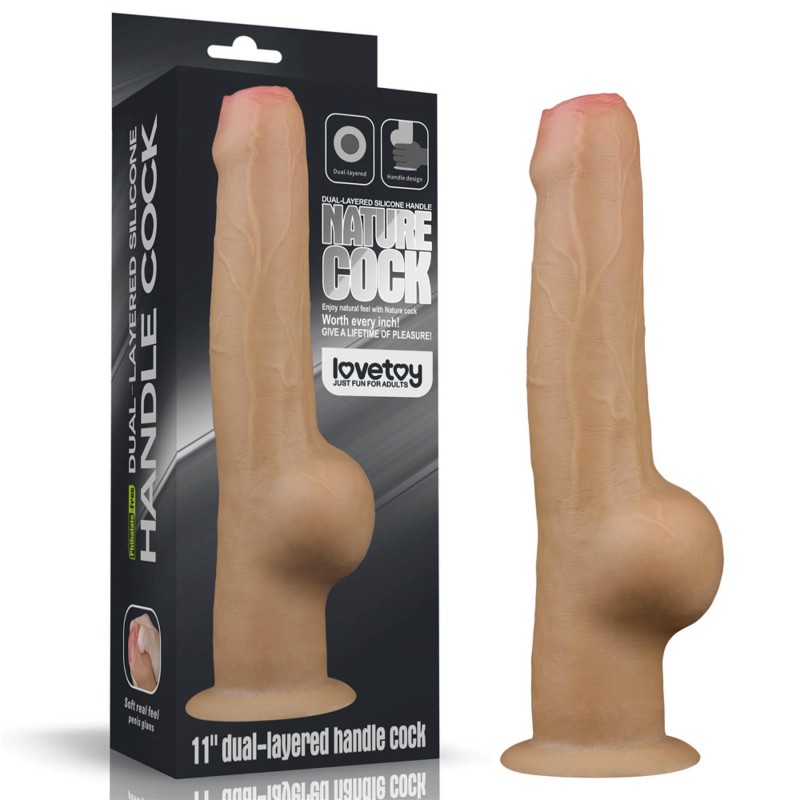 Love Toy – Dwuwarstwowy silikonowy dildo z uchwytem - 28cm