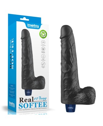 Lovetoy Real Softee - Realistyczny Wibrator Dildo - Czarny - 25,5cm