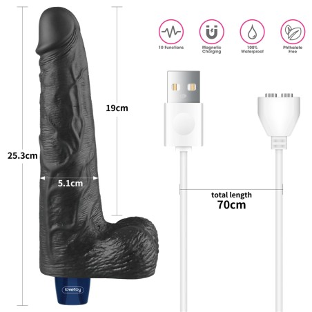 Lovetoy Real Softee - Realistyczny Wibrator Dildo - Czarny - 25,5cm