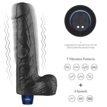 Lovetoy Real Softee - Realistyczny Wibrator Dildo - Czarny - 25,5cm