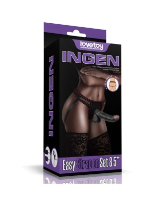 Easy Strapon Set - Zestaw Uprzaż Strap-On i Dildo Czarne 21,5cm