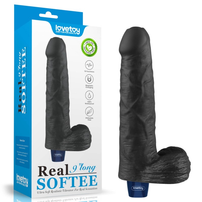 REAL SOFTEE - Realistyczny Wibrator Dildo - 23cm - Czarny