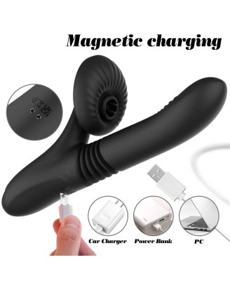 Silicone Vibrator 7 Powerful Modes - Licking,
Thrusting and Heating, Black