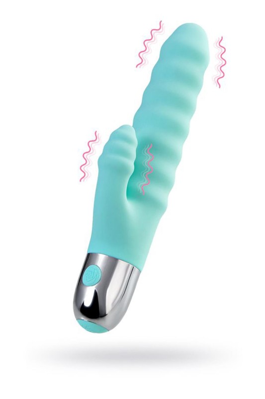 Relief vibrator with clitoral stimulation Flovetta Flax, silicone, mint, 17.5 cm