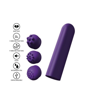 Pocket - Mini Stymulator Intymny z Wymiennymi Końcówkami - Fiolet