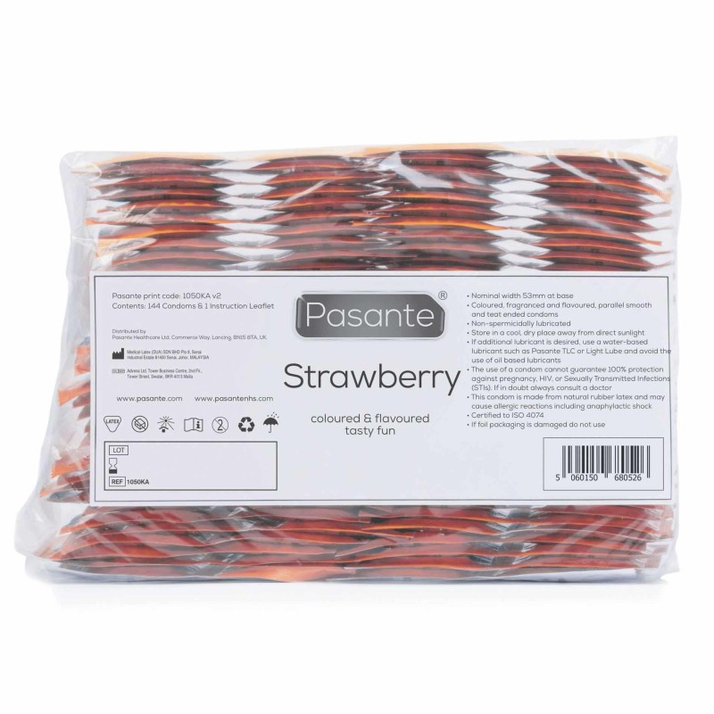 Pasante Strawberry Crush - Prezerwatywy Smakowe Truskawkowe - 144 szt