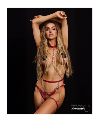 Obsessive Inferro Uprząż na Biust - Harness S/M/L - Czerwony
