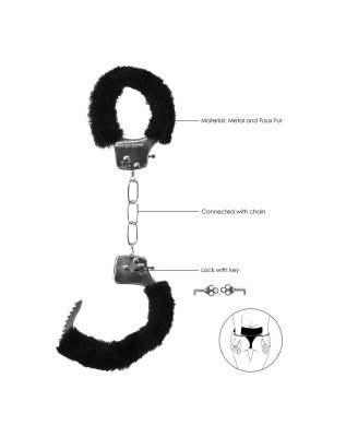 Ouch! Pleasure Handcuffs Furry - Futerkowe Kajdanki - Czarne