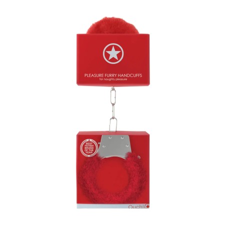Ouch! Pleasure Handcuffs Furry - Futerkowe Kajdanki - Czerwone