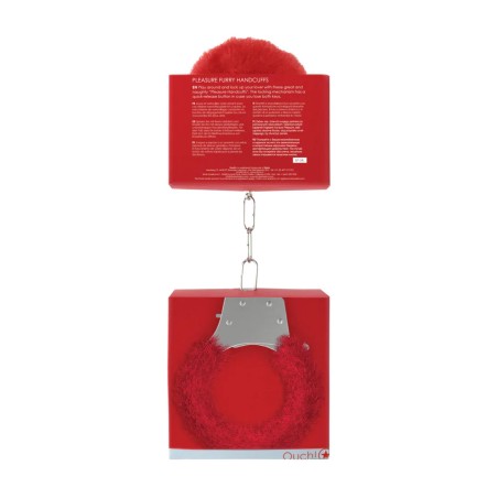 Ouch! Pleasure Handcuffs Furry - Futerkowe Kajdanki - Czerwone