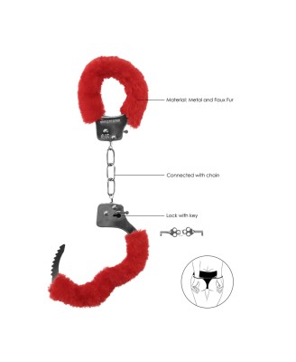Ouch! Pleasure Handcuffs Furry - Futerkowe Kajdanki - Czerwone