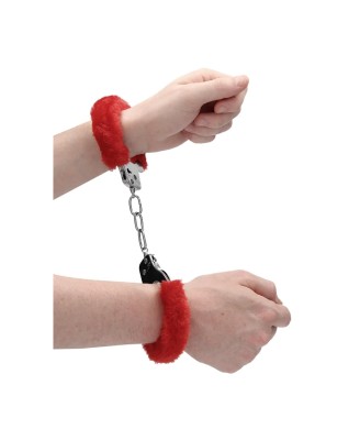 Ouch! Pleasure Handcuffs Furry - Futerkowe Kajdanki - Czerwone