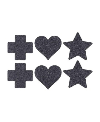 Nipple Cover Set - Cross Star Heart - Zestaw Nasutników Czarnych