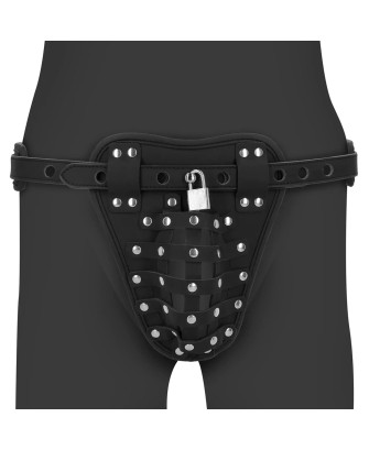 OUCH! Xtreme PU Leather Chastity Jock - Majtki Pas Cnoty - Czarne