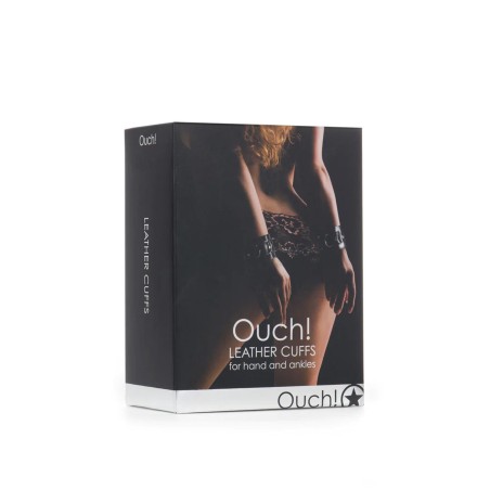Ouch! Leather Cuffs - Skórzane Kajdanki - Czarne