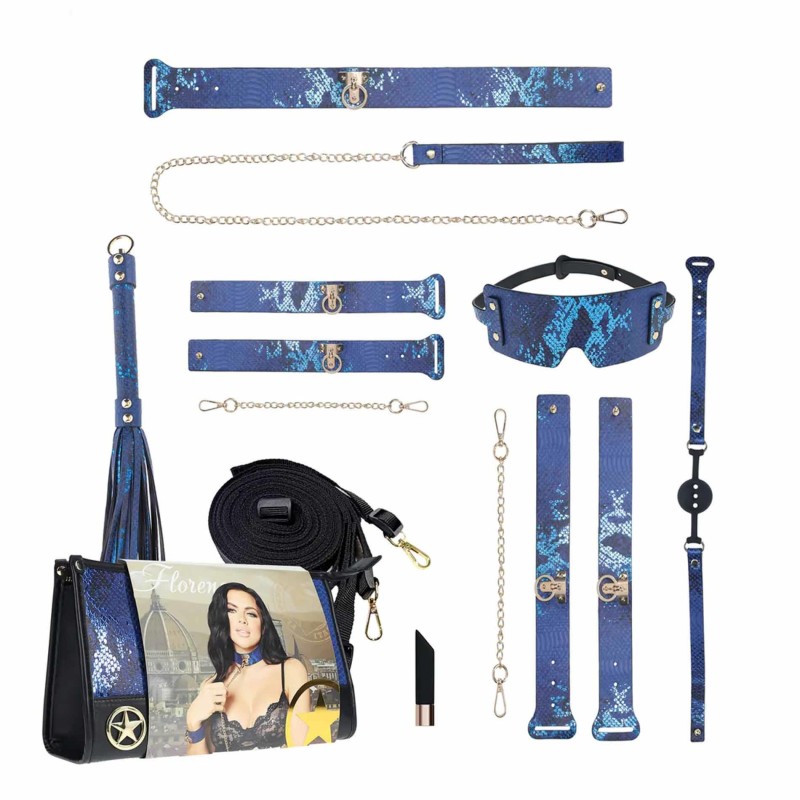 Florence Collection - Kit with Bag - Zestaw BDSM - Niebieski