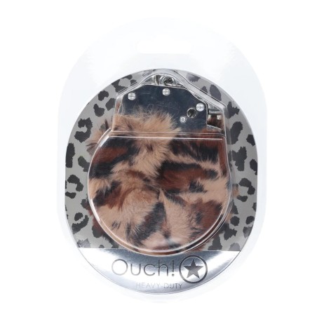 Ouch! Heavy-duty Fluffy Handcuffs - Futerkowe Kajdanki - Leopard