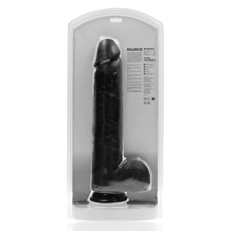 RealRock - Realistyczne Dildo z Jądrami XL - Czarne - 38 cm