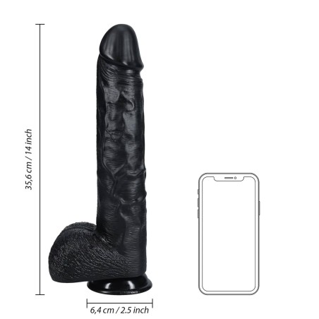 RealRock - Realistyczne Dildo z Jądrami XL - Czarne - 35,5 cm
